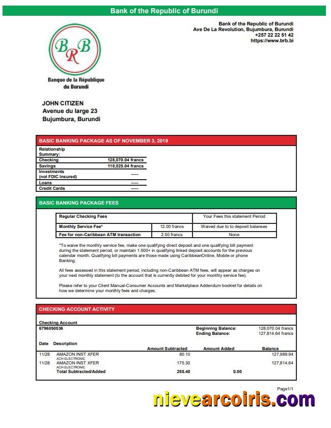 Burundi Bank of the Republic of Burundi bank statement